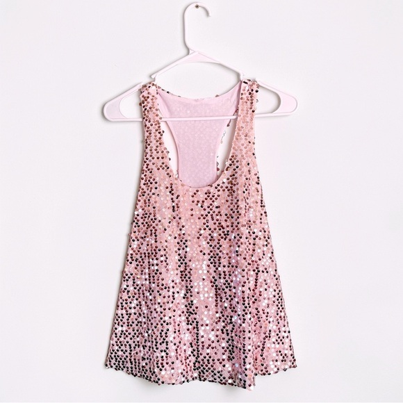 Vintage Tops - Vintage Y2K Baby Pink Sequin Tank Top